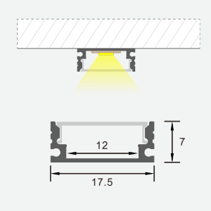 Virsapmetuma / iebūvējams anodēts alumīnija profils LED lentei ar matē...
