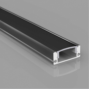 Virsapmetuma anodēts melns alumīnija profils LED lentām ar melnu stikl...