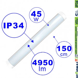 LED plānais lineārais gaismeklis 45W / 150cm / IP34